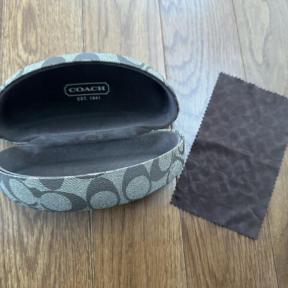 Coach Eyeglass Case Hard Clam Shell Logo Glasses or Sunglasses Khaki/Brown - Picture 1 of 7